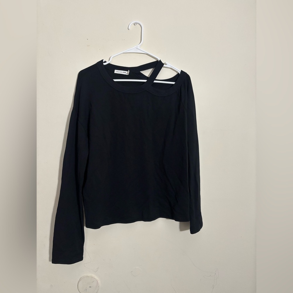 rag & bone Black Long-Sleeve Asymmetric Strap Tee